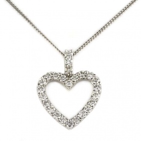 18k White Gold Diamond Set Heart Pendant 1.00ct G/VS